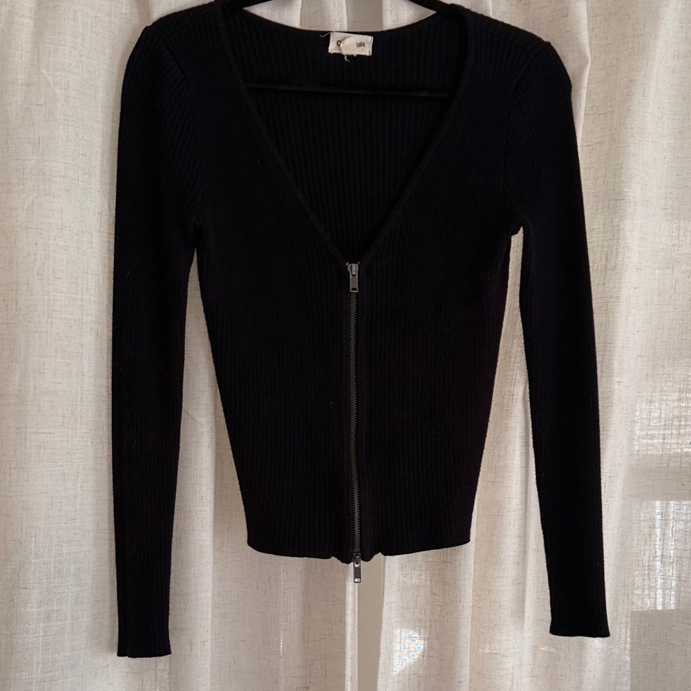 Open Edit Black Ribbed Knit Top